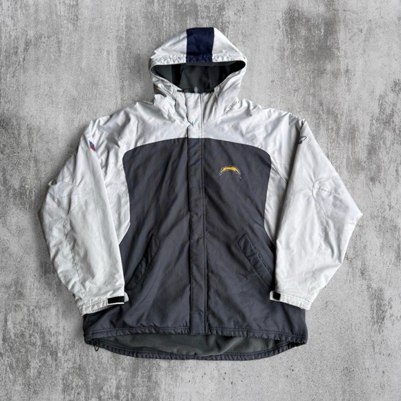 Reebok NFL Los Angeles Chargers Fleeced Line Grey Full Zip Jacket Mens 2XL